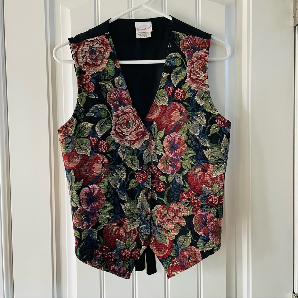 Vintage Bobbie Brooks Floral Tapestry Vest Small Cottagecore Grandma Boho Small